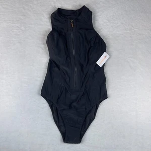 Coppersuit One Piece Swimsuit Women's Large Stretch Black Zip Front High Neck - Picture 1 of 4