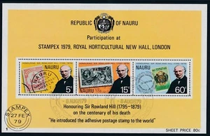 1979 NAURU ROWLAND HILL CENTENARY & STAMPEX '79 MINISHEET FINE USED/CTO - Picture 1 of 1