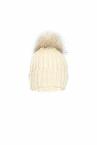 Jayley Cream Silk and Wool Fox Fur Pompom Hat - Picture 1 of 1