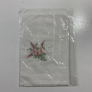 Ladies White Handkerchief With Embroidered Pink Flowers Brand New - Picture 1 of 2