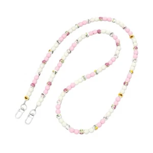 Pink And White Floral Beaded Mobile Phone Chain Holder - Zdjęcie 1 z 2