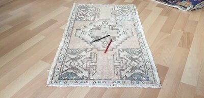 Alfombra pequeña tejida a mano turca antigua descolorida 48x84 cm vintage boho decoración del hogar Foto 1 de 4