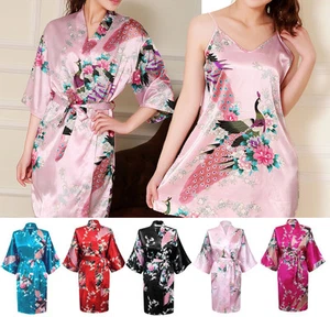 Nighty / Kimono New Robe Chinese Janpanes Women Silky Bath Gown Peacock Dressing - Picture 1 of 24