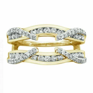 1/4 Karat natürlicher Diamantschutz Wickeljacke Enhancer Ring massiv 14k Gelbgold - Bild 1 von 11
