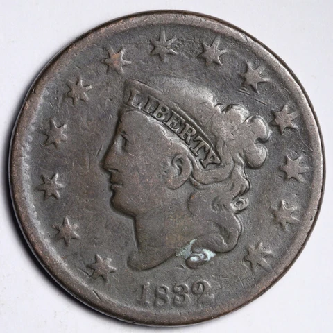1832 Coronet Head Large Cent CHOICE FINE E298 XNL Cover