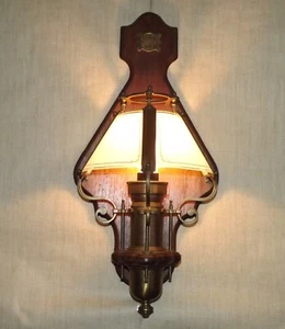 French Mid Century Brass & Wood and Glass Hanging Wall Lantern Light 5024 - Picture 1 of 10