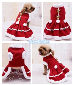 C1-4 Lujo Mascota Perro Gato Invierno Ropa Cachorro Santa Vestido de Navidad Disfraz - Imagen 1 de 7