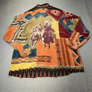 VINTAGE Otto Kern Shirt Men Extra Large Orange Silk Native American Art Tribal - Picture 1 of 15