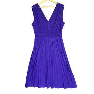 Suzi Chin Dress Womens 16 Solid Purple Stretch Lined Pleated Whimsigoth RP$128 - Picture 1 of 15