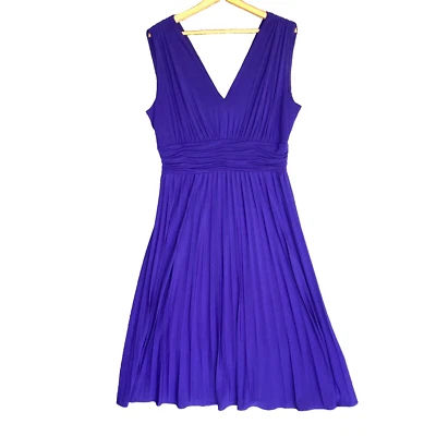 Y2k Suzi Chin Purple Babydoll Stretch Lined Pleated Knee Dress 16 RP$128 - Image 1 of 4