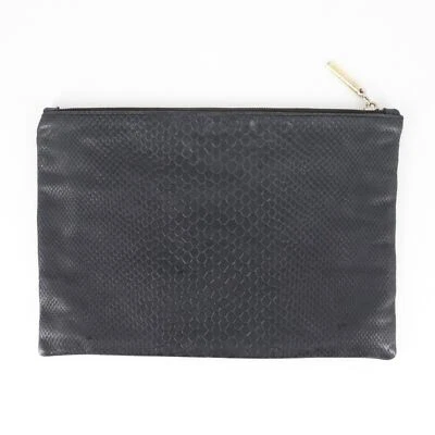 Linea Pelle LA Clutch Handbag Women Small Black Leather Snakeskin Embossed Bag - Image 1 of 4