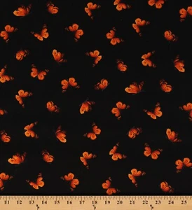 Cotton Orange Butterflies on Black Butterfly Fabric Print by the Yard D771.42 - Picture 1 of 1