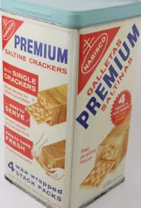 0.29¢ Vintage Nabisco Premium Saltine Cracker Tin Can No UPC Barcode Spanish - Picture 1 of 11