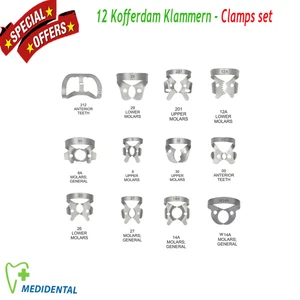 12 morsetti per diga per valigie in set 1 morsetti per diga per valigie opachi Rubber Dam Clamps CE - Foto 1 di 4