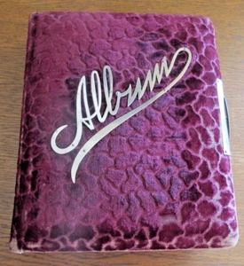 Vintage Fotoalbum 1800 ohne Fotos LILA Samteinband mit Riegel viktorianisch - Bild 1 von 14