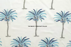 Indian Hand block Palm Tree By The Yard Print Running Loose Cotton Fabrics Decor - Picture 1 of 3