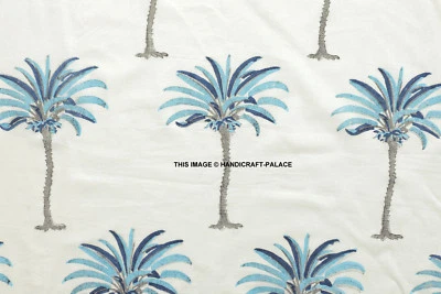 Indian Hand block Palm Tree By The Yard Print Running Loose Cotton Fabrics Decor - Image 1 of 3