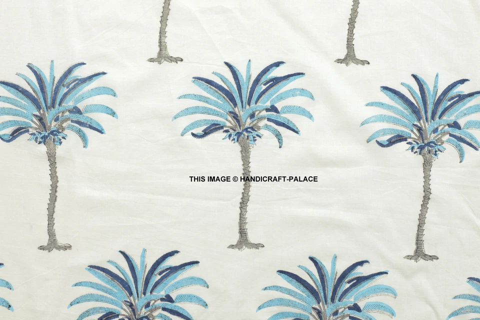 Indian Hand block Palm Tree By The Yard Print Running Loose Cotton Fabrics Decor - Image 1 of 3
