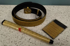 New Xotic Snakeskin Laced Leather Putter Grip, Belt Strap & Wallet Set - Yellow - Picture 1 of 3