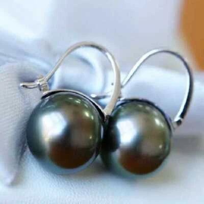 Enormes pendientes de perlas de plata 925 con caparazón azul pavo real de 16 mm hermosos Foto 1 de 4