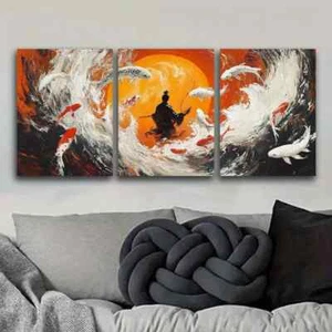 3pcs Fisherman, Koi Art Painting Metal Print  Ready to Hang Art - Picture 1 of 8