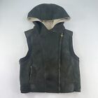 Guess Los Angels women's Suede Faux Fur Vest Size L Olive Sherpa Lined Hooded 