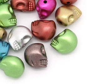 Acrylic Skull Beads - Halloween Gothic - Mixed Colours - Pack of 100 - 13mm - Picture 1 of 3