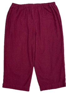 iOS Women Size PL Pull On Elastic Waist Capri Pants Maroon Linen Blend Pockets - Picture 1 of 6