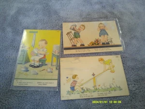 Curteich Childrens Comic Postcards 1940's Lot of 3 - Picture 1 of 2
