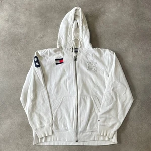 Tommy Hilfiger Hoodie Mens Large Y2K Embroidered Full Zip Sweatshirt, White - Picture 1 of 9