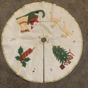 OOAK VTG felt applique Christmas tree skirt handmade beads sequins 34in. kitschy - Picture 1 of 11