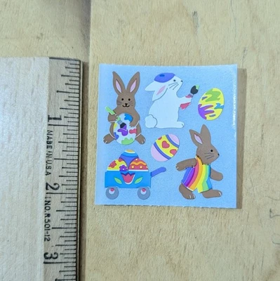 Pegatina vintage Sandylion marrón blanco conejito de Pascua huevos de colores Kromekote mod... Foto 1 de 2
