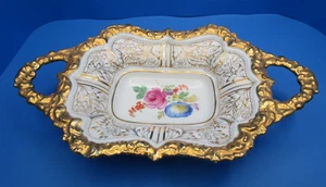 MEISSEN Porcelain Floral Heavy Gold Encrusted Handled 14" Serving Dish Antique - Picture 1 of 9