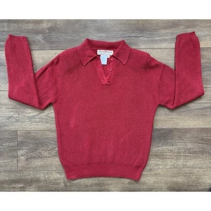 Maglione Norm Thompson Petite Small rosso lino cotone preppy colletto spallacci - Foto 1 di 9