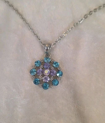 Turquoise Lavender Stones Pendant Rhodium Plated Necklace, Chain 18-20" - Image 1 of 4