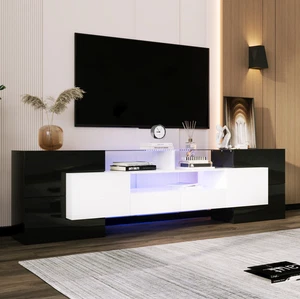 TV Schrank Fernsehtisch m LED Beleuchtung Lowboard Sideboard Glasböden Hochglanz - Bild 1 von 22
