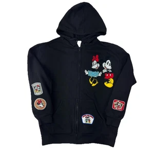 Felpa Disney con cappuccio Topolino e Minnie toppe ricamate nera piccola zip unisex - Foto 1 di 10