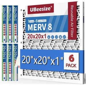 Air Filter 20x20x1 (6-Pack), MERV 8 MPR 700 AC/HVAC Furnace Filters,Deep Plea... - Picture 1 of 7