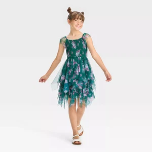 ZENZI Girls' Tiered Mesh Dress Smocked Smocked Bodice Cap Sleeve - Picture 1 of 17
