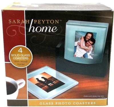 Juego de 4 posavasos fotográficos de vidrio macizo Sarah Peyton con SOPORTE DE MADERA - ¡Nuevos! Foto 1 de 4