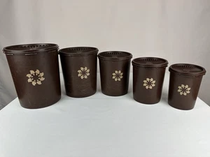 Vintage Tupperware Brown Servalier Canister Set of 5 Nesting Stacking - Picture 1 of 9