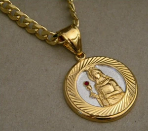 Herren Rhodiniert & Gelbgold plattiert Runde Santa Barbara Charm Kubanische Kette 24 Zoll Set - Bild 1 von 4