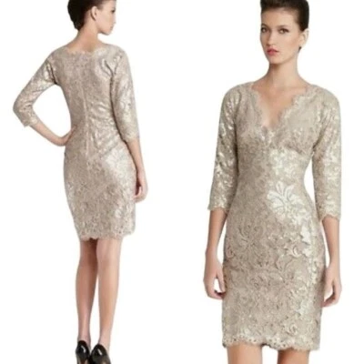 Vestido de Coquetel Feminino Tadashi Shoji Lantejoulas Bainha de Renda Tamanho 6 Casamento Formal NOVO - Imagem 1 de 4