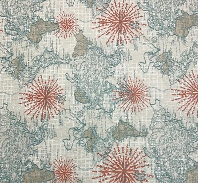 TELA MULTIUSOS RICHLOOM CAHILL CORAL ROJO MAPA DEL MUNDO CHENILLA POR YARDA 54"W Foto 1 de 4