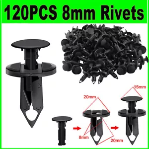 120PCS 8mm Bumper Clips Retainer Auto Car Plastic Rivets Fastener Fender Push - Foto 1 di 12