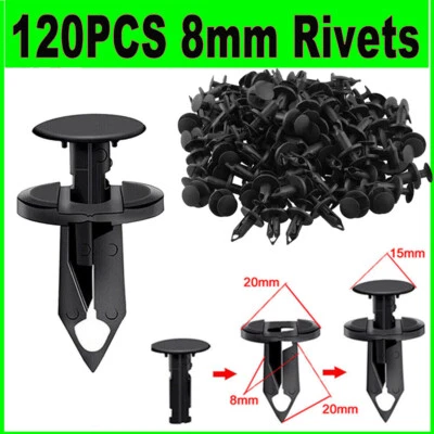 120PCS 8mm Bumper Clips Retainer Auto Car Plastic Rivets Fastener Fender Push - Image 1 of 4