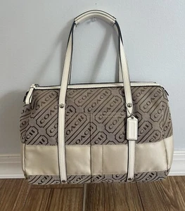 COACH Lozenge Print Satchel Handbag Brown Khaki Beige H0832-F12254 - Picture 1 of 8