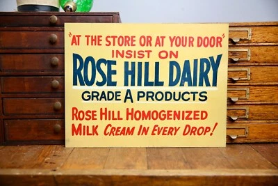 Letrero de granja lechera Rose Hill pintado original grado A leche vaca ganado helado Foto 1 de 4
