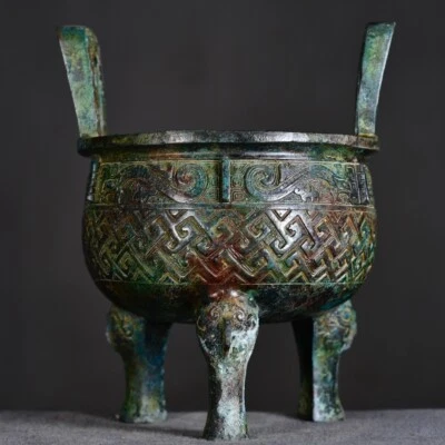 старый древний Китай бронзовая резная банка Western династии Чжоу горшок бутылка штатив - Изображение 1 из 4