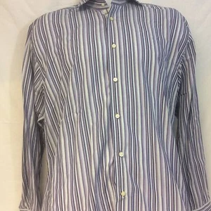 TD Thomas Dean Camisa de Vestir para Hombre Grande Mangas Largas Puños de Contraste Púrpura a Rayas - Imagen 1 de 7